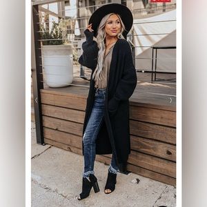 Black long duster cardigan